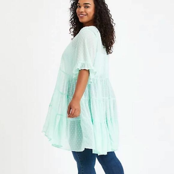Torrid green CLIP DOT RUFFLE KIMONO - Picture 2 of 13